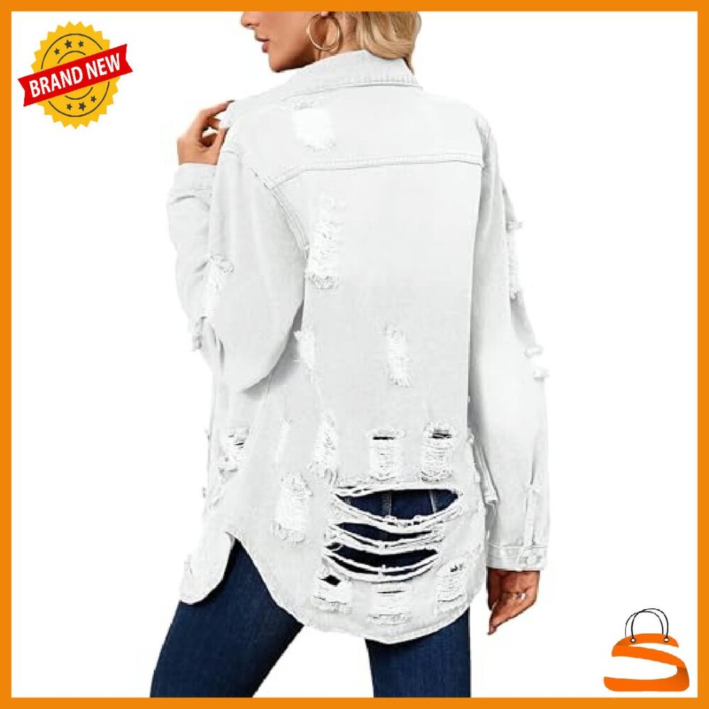 Long Sleeve Denim Trucker Jacket with Pockets, Women's Classic Coat - Picture 5 of 8